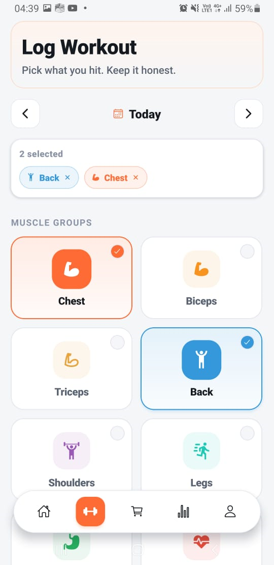 FitNixTrack member mobile app workout screen
